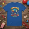Warning It's A Circus Here Today t-shirt design featuring a lion, elephant, and monkey on balloons above a carnival tent