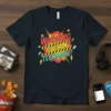 Warning Official Teenager!! text design with graphic elements on a dark t-shirt, featuring yellow and black hazard stripes