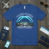 T-shirt design featuring "Water Salute Waiting at Landing" text with an airplane on a runway receiving a water cannon salute