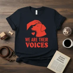 We Are Their Voices t-shirt design featuring a hand petting a dog's head and a heart symbol