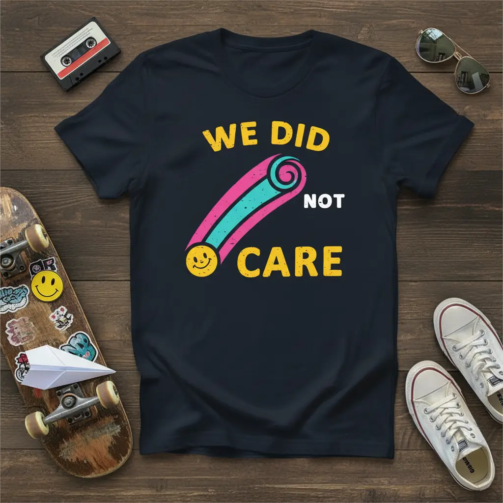 We Did Not Care Retro Graphic Tee Funny Sarcastic Quote Shirt