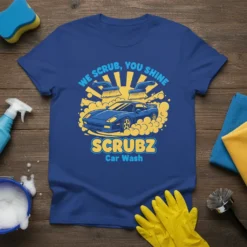 WE SCRUB YOU SHINE text design featuring unique typography on quality t-shirt