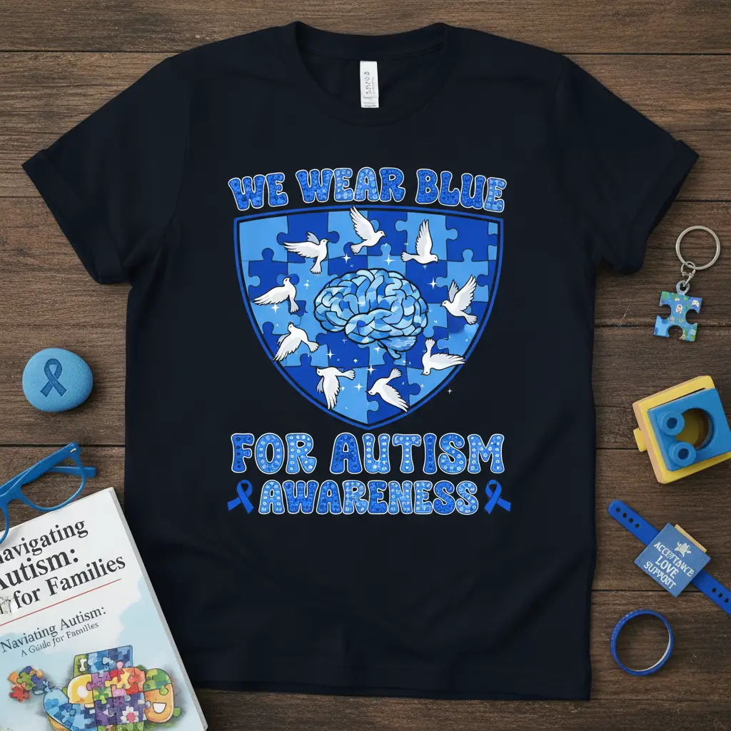We Wear Blue for Autism Awareness T-Shirt Support Gift