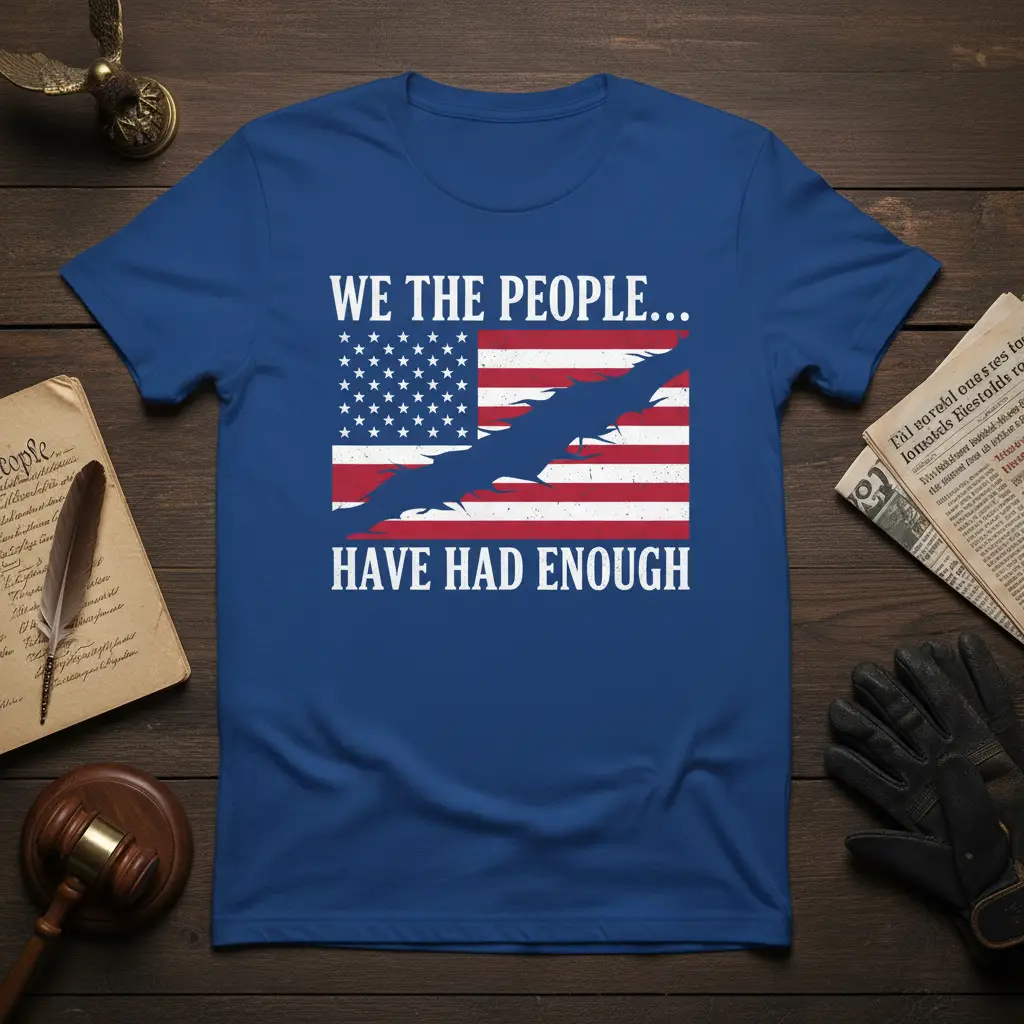 We The People Have Had Enough quote on a distressed American flag t-shirt