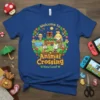 Welcome to Animal Crossing New Leaf T-Shirt featuring Tom Nook, Isabelle, and villagers in a circular floral design