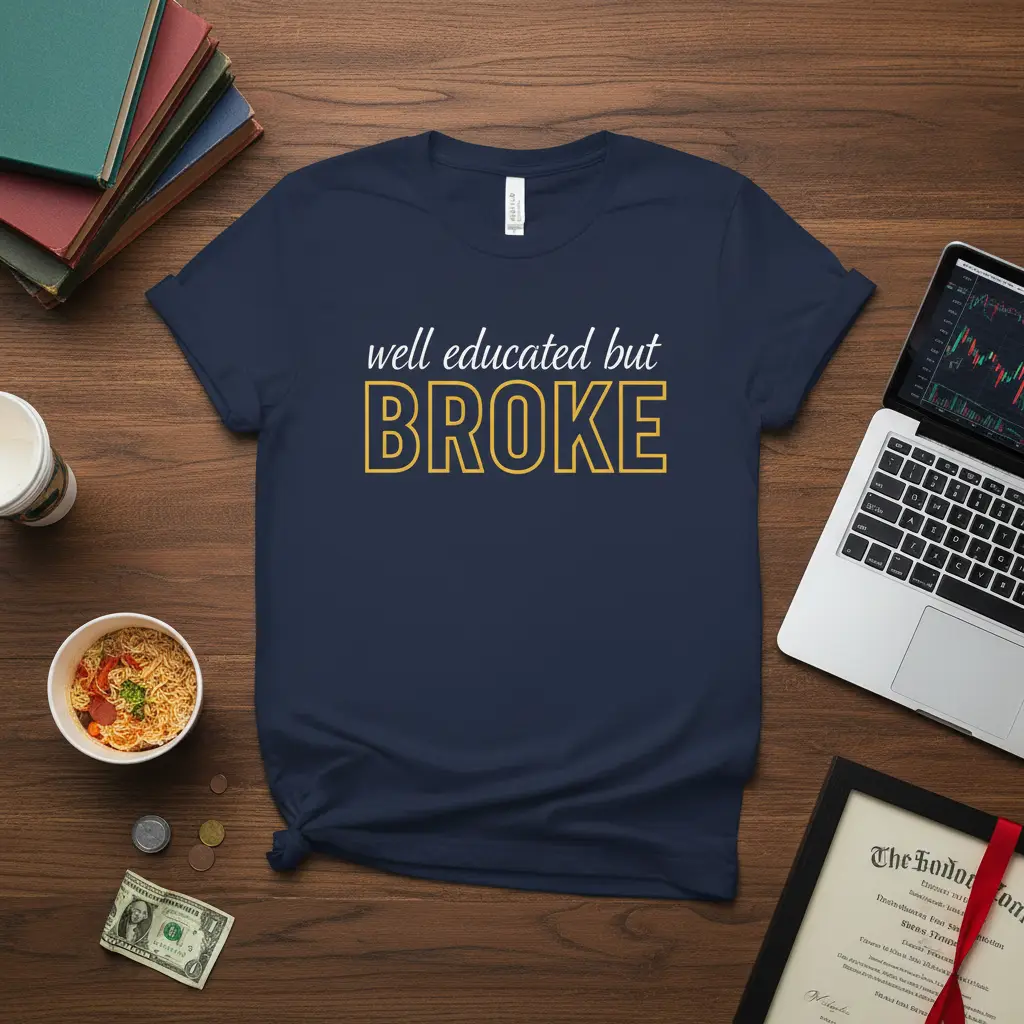 Well Educated but Broke T-Shirt Funny College Student Gift