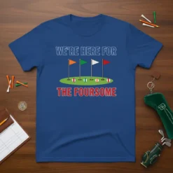 We're Here For The Foursome golf t-shirt with flags and golf balls graphic