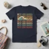 Retro t-shirt design featuring the text "WEST LONG BRANCH" repeated in colorful blocks, with a vintage ocean wave and lighthouse