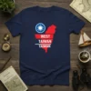 Navy blue t-shirt featuring a red map of Taiwan labeled "WEST TAIWAN TAIWAN" with the ROC flag emblem