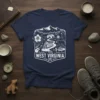 West Virginia travel graphic tee with mountains, riverboat, bears, and text "West Virginia"