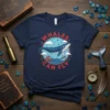 Whales Can Fly text above a graphic of a whale swimming through clouds, with red coral and blue water below