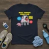 Funny running t-shirt design with text "WHAT HAPPENS WHEN I RUN" and cartoon ribcage, heart, and brain graphics
