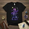 What if we rewrite the stars? quote on a black t-shirt with a purple and blue galaxy swirl and stars