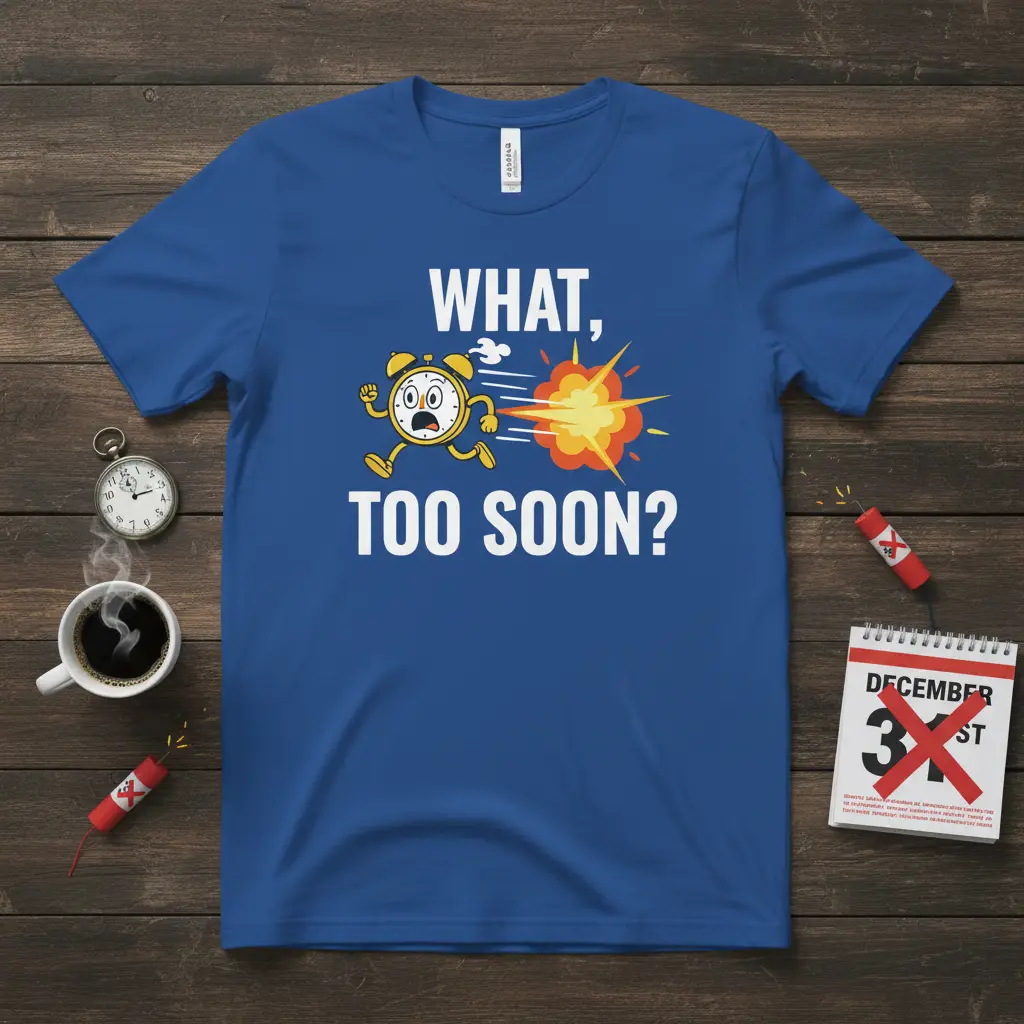 What, Too Soon? Funny Alarm Clock T-Shirt Holiday Humor Gift