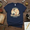What Would Becks Do? Cookbook quote t-shirt with a retro illustration of a woman cooking and a pot on a