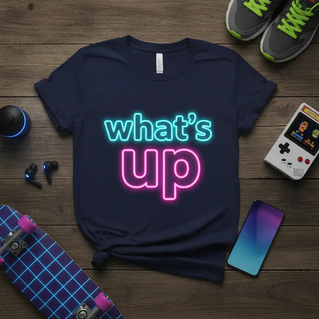 What’s Up Neon Quote T-Shirt Retro 80s Style Casual
