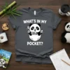 What's In My Pocket? t-shirt design with mama panda and baby pandas in a pocket, white text