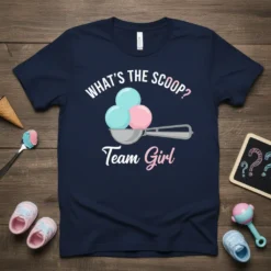 What's The Scoop Team Girl gender reveal t-shirt with ice cream scoops and question marks