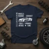 WHEELS RUBBER EXHAUST COILS SPRINGS INTAKE TUNE T-Shirt design with a sports car graphic