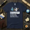 Navy t-shirt with "Where do astronauts like to hang out?" text and a list of space bars, featuring an astronaut