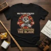 Raccoon wearing ninja gi holding katana with text "While You Were Eating Trash I Was Studding The Blade" on black