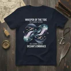 Whisper of the Tide The Journey Within Ocean's Embrace t-shirt with whale and fish design