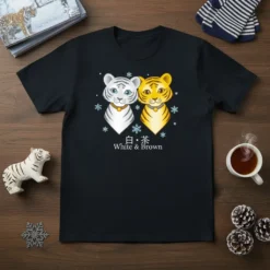 White & Brown Tiger Duo unique graphic design printed on comfortable cotton t-shirt