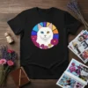 White Cat Flower Circle bold graphic design printed on comfortable cotton t-shirt