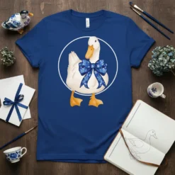 White Duck Blue Bow creative graphic design printed on comfortable cotton t-shirt