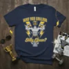 WHO YOU CALLING Silly Goose? T-Shirt with muscular goose graphic, bold yellow text, and lightning accents