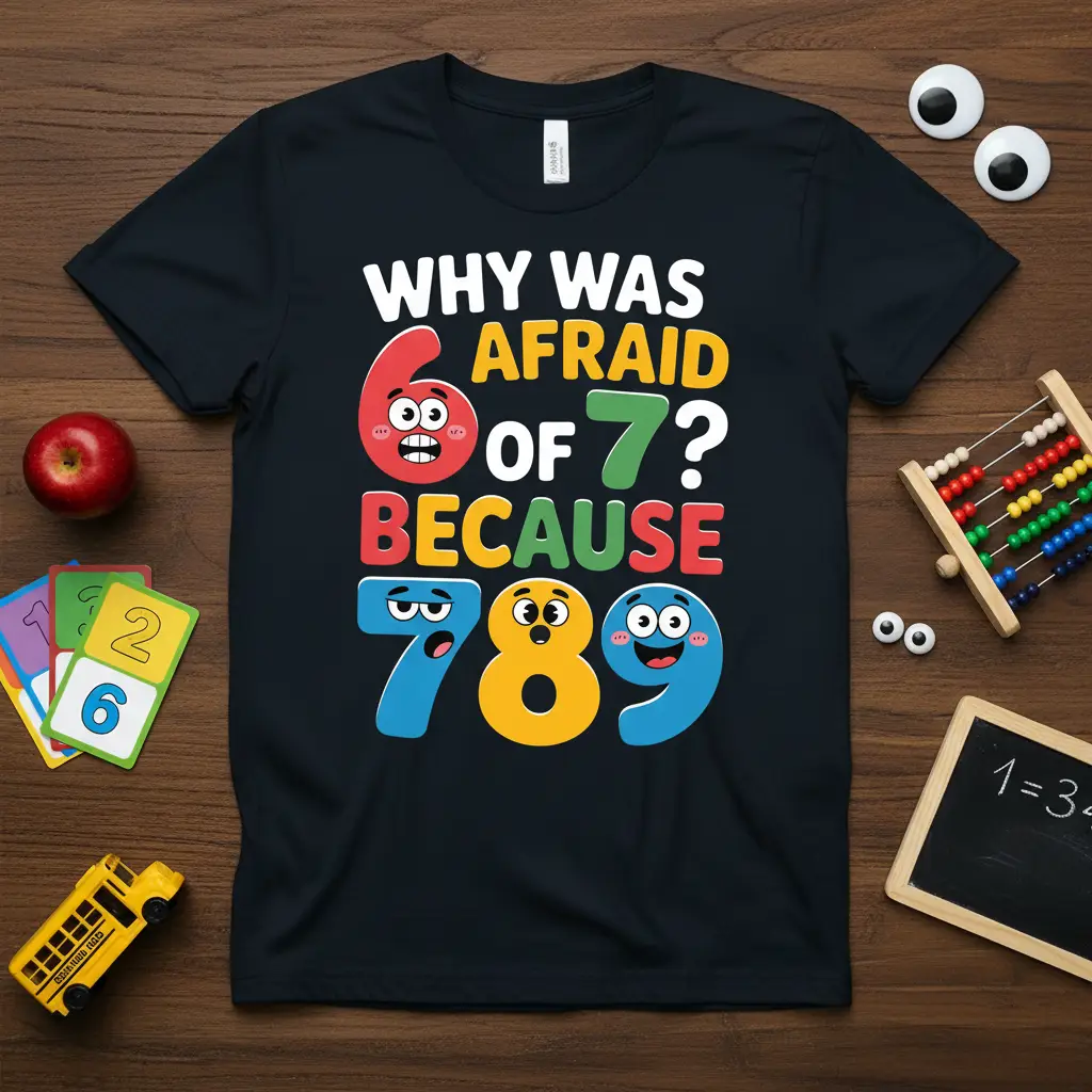 Why Was 6 Afraid of 7 Because 7 8 9 Funny Math T-Shirt