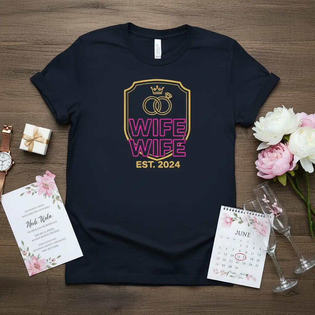 Wife Wife Est. 2024 Newlywed Wedding Gift T-Shirt