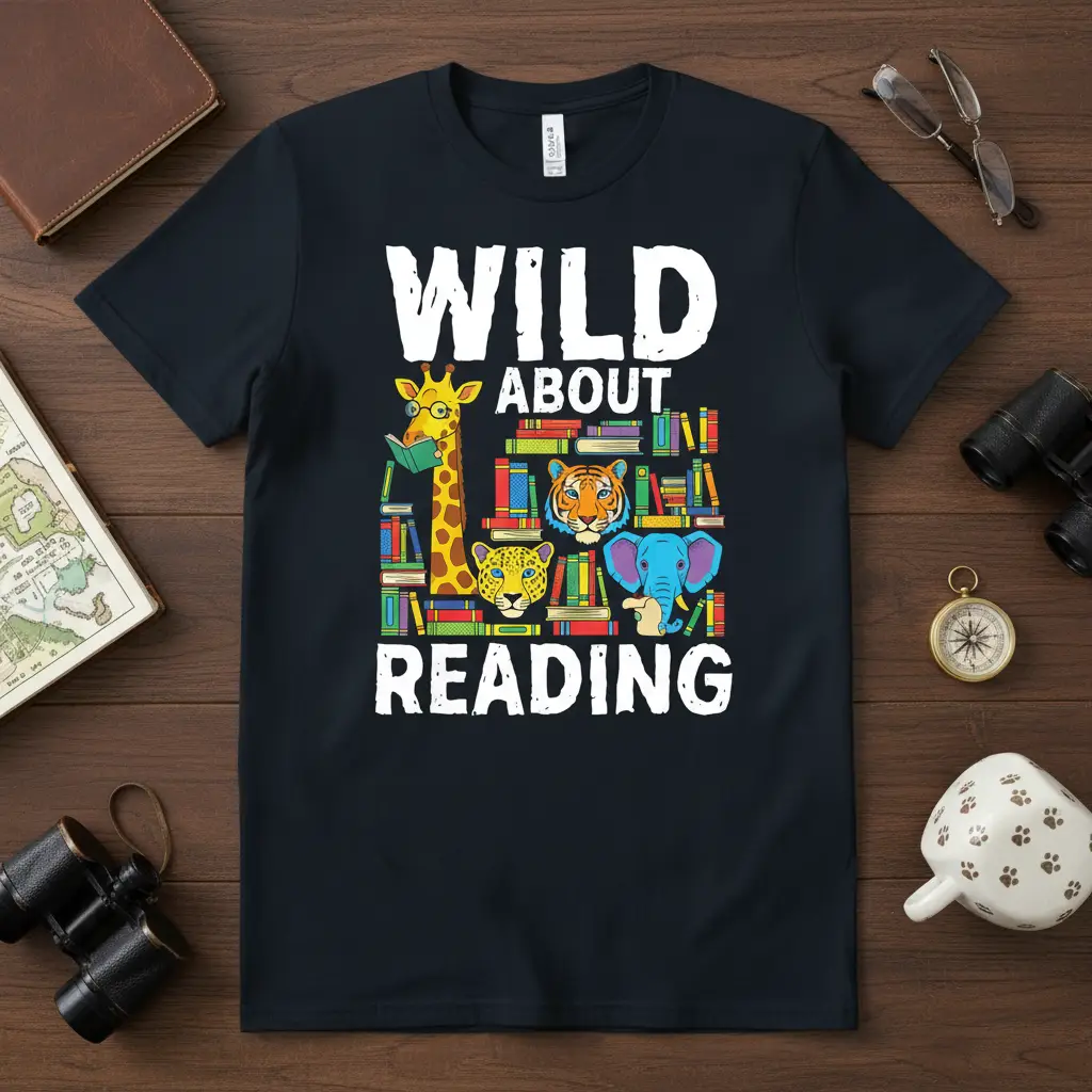 Wild About Reading Zoo Animals Book Lover T-Shirt