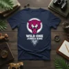 Wild One Jungle King t-shirt design with a pink jaguar head and jungle leaves graphic