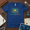 Blue t-shirt with a colorful geometric lion head design and the text "wild patents" below, symbolizing innovation