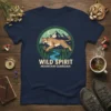 T-shirt design featuring "WILD SPIRIT MOUNTAIN GUARDIAN" text with a mountain lion graphic in a circular emblem