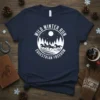 Wild Winter Run Equestrian Freedom t-shirt design with horses running through a snowy forest under a full moon