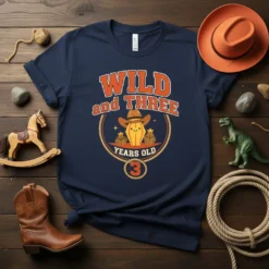 Wild and Three Years Old 3 birthday t-shirt design with a cowboy pumpkin character and Western theme
