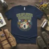 Wildflower Wanderer t-shirt design featuring a hiker silhouette surrounded by colorful wildflowers and foliage