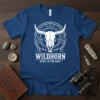 Wildhorn Spirit of the West t-shirt featuring a bull skull graphic and western-themed design elements in white