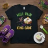 Will Run For King Cake t-shirt design featuring a runner and a king cake graphic