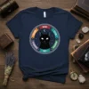 Black cat in a celestial circle with text Wind River Thunder Sky Shadow Star, moon and stars graphic on a