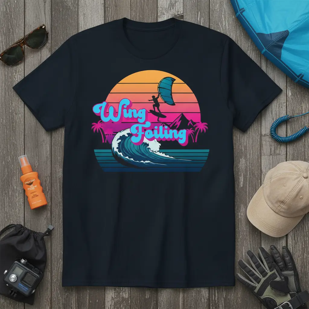 Wing Foiling Retro Sunset Wave T-Shirt Water Sports Gift