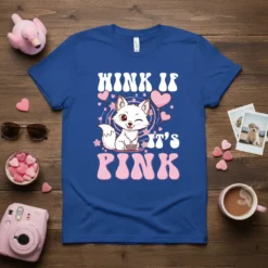 Wink If It's Pink text design with a cute white fox winking, surrounded by pink hearts and flowers