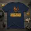 Winner Winner Chicken Dinner quote with a rooster on a frying pan graphic, popular gaming t-shirt design