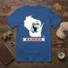 Wisconsin Badger ESTD 1848 t-shirt design featuring a cartoon badger mascot inside the Wisconsin state outline