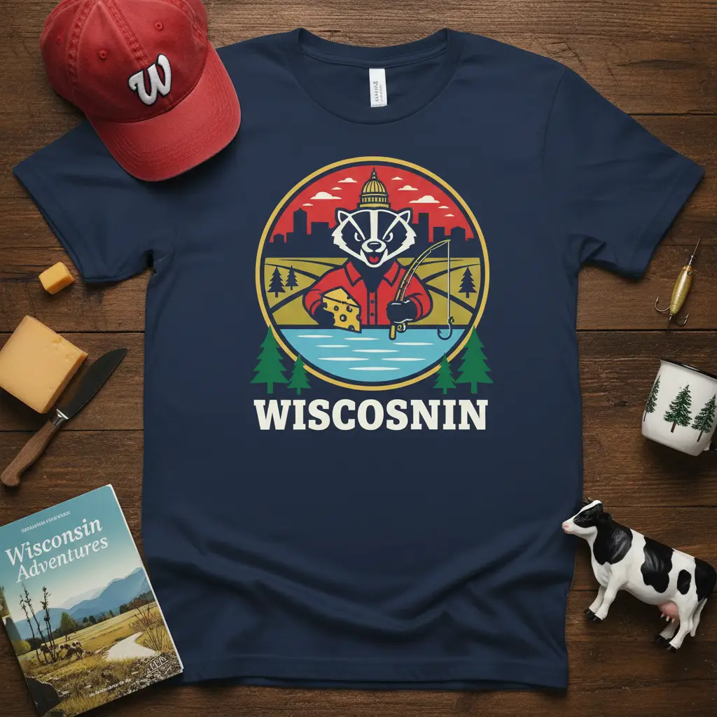 Wiscosinin Badger Fishing T-Shirt Wisconsin Gift