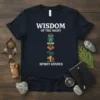 Wisdom of the Night Spirit Guides t-shirt with a vertical owl totem design and white text