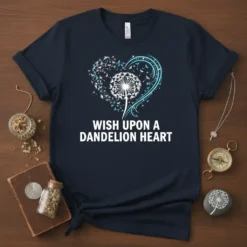 Wish Upon A Dandelion Heart T-Shirt with a white dandelion graphic forming a heart shape