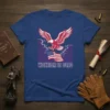 Wokeism Is Dead T-Shirt with a red eagle holding the American flag, cracking through a purple barrier